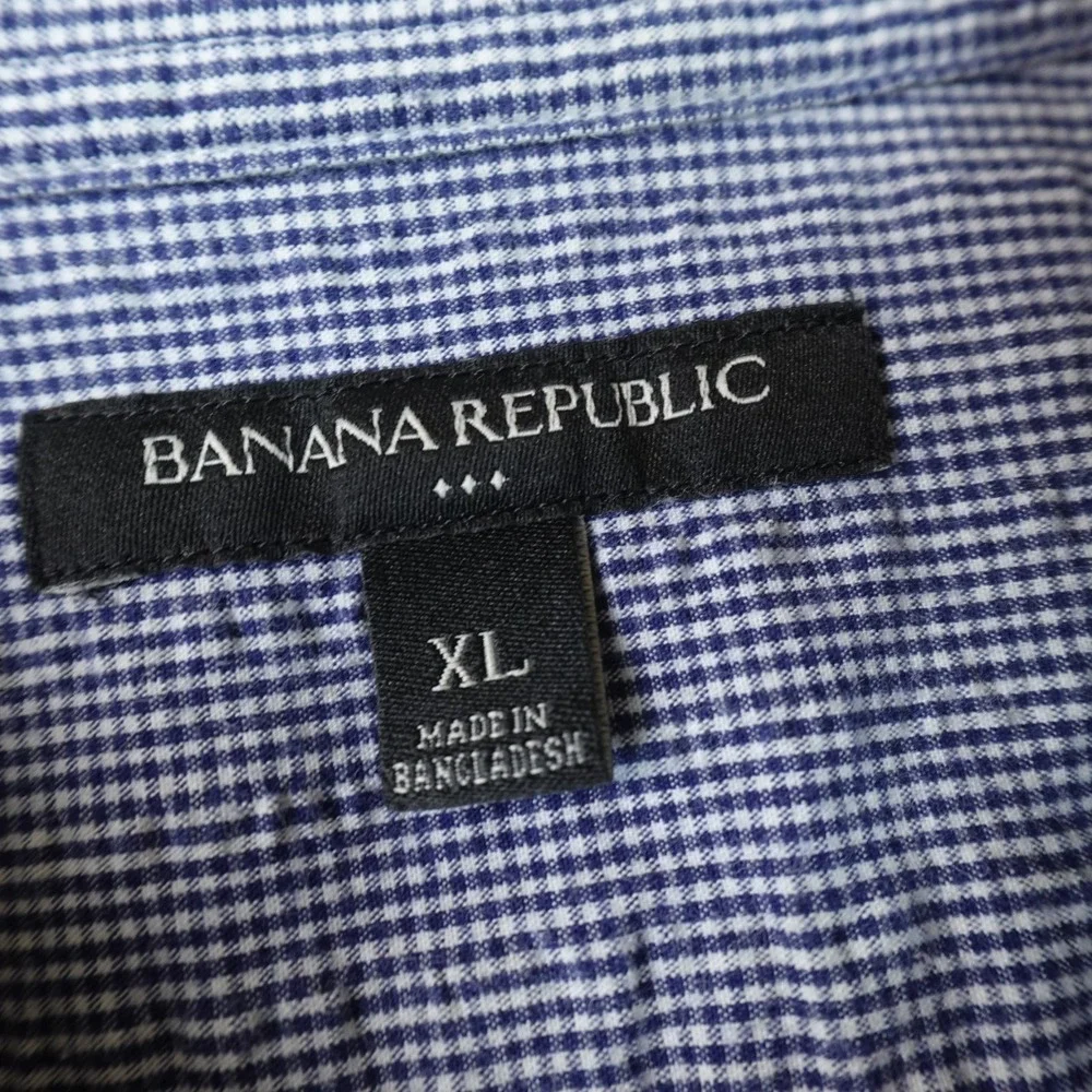 Banana Republic Shirt Mens XL Blue Micro Gingham Check Seersucker Button Up Top